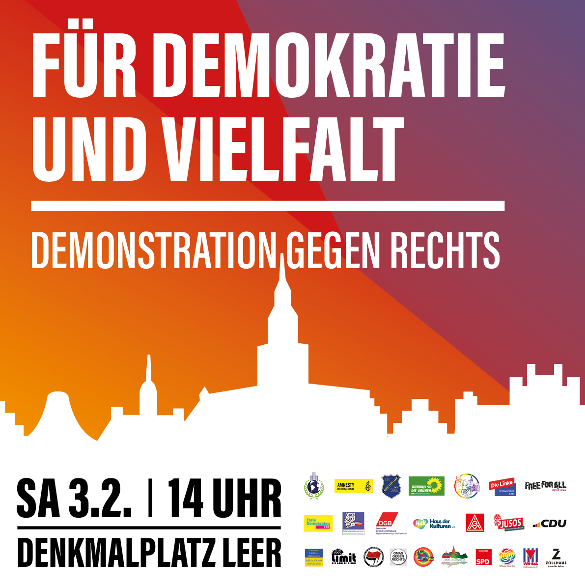 Demo für Demokratie und Vielfalt am 3.2.24 in Leer